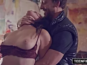 Handsome blue-eyed guy gay masturbates on bed