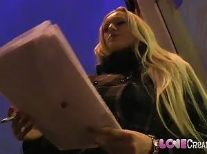 The guy stuck a playful babe in the bathroom.