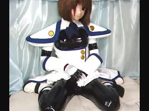 Gymnast with hanging breasts sits on a twine