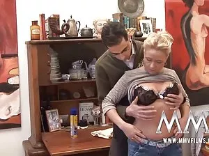 Leggy blonde gets into the butt