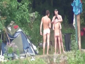 Naughty girls with elastic breasts are having a mature male