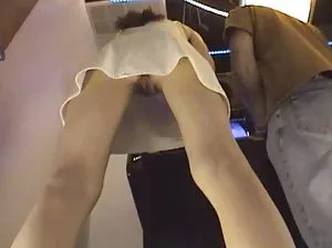 Guy standing up with his hot girlfriend