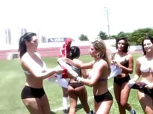 Beautiful brunette in stockings with a stunning figure