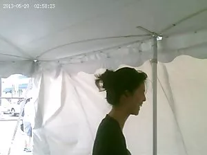 The young man is being spied on by a chick aged with big buffers