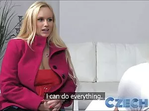 Woman fingering dick in latex gloves