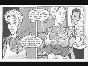 Blonde on the lawn among the ruins